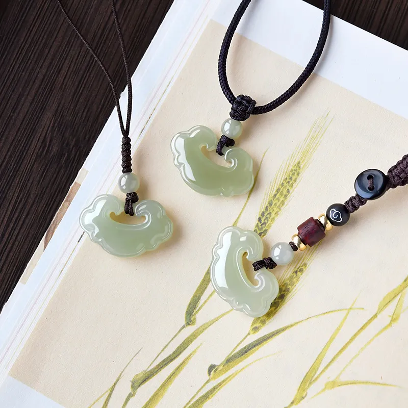 Lingfei Hetian Jade Pendants Unisex Pale Greenish White Jade-4