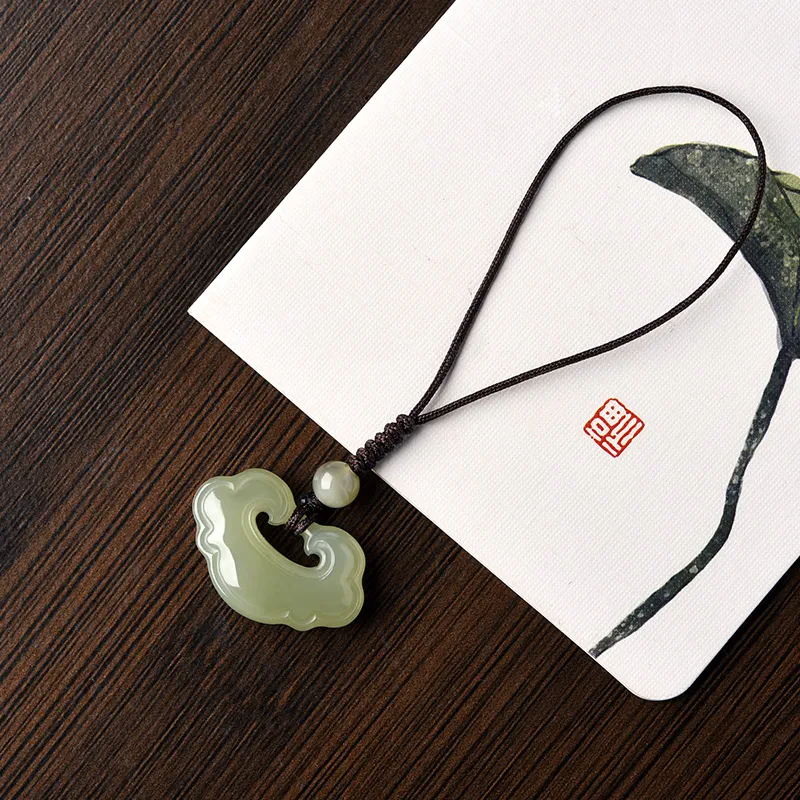 Lingfei Hetian Jade Pendants Unisex Pale Greenish White Jade-2