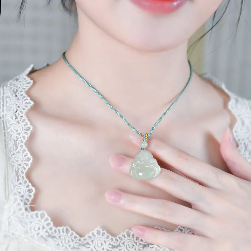 Lingfei Hetian Jade Pendants Pale Greenish White Jade Women's-4