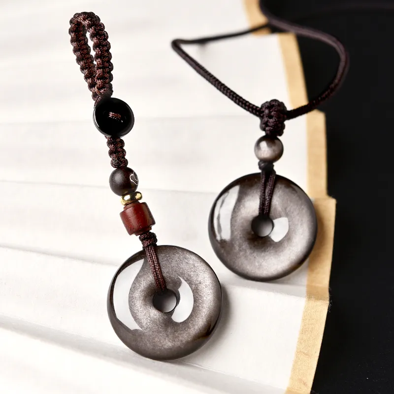 Lingfei Natural Obsidian Pendants Men's-3