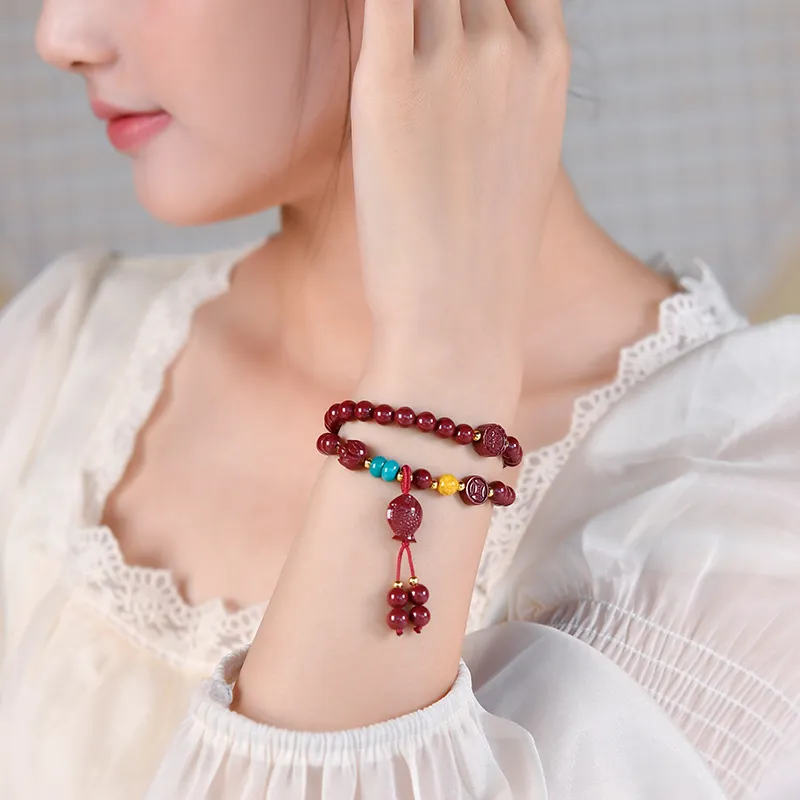 Lingfei Reconstructed Cinnabar Bracelets Unisex-4