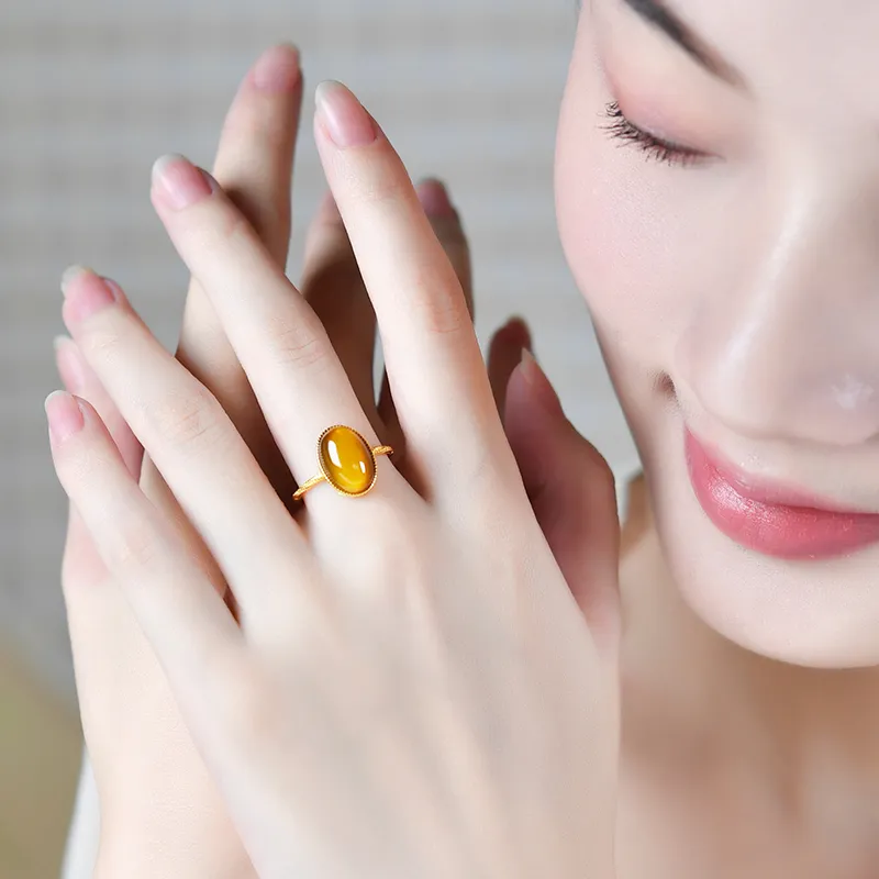 Lingfei Natural Tiger's Eye Stone Rings Unisex-4