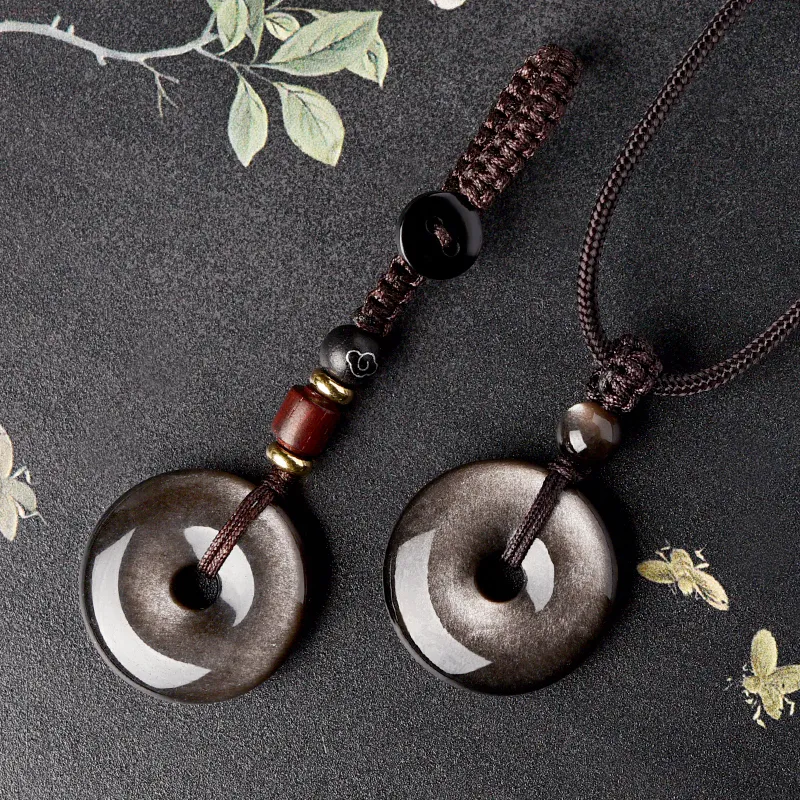 Lingfei Natural Obsidian Pendants Men's-4