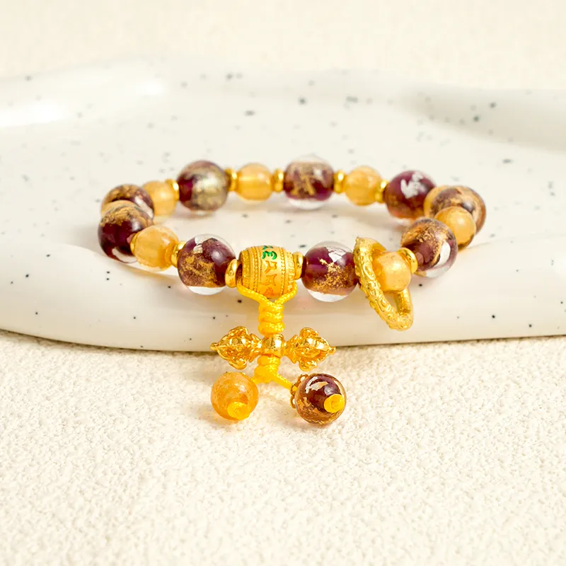 Mount Wutai Colored Glaze Beaded Bracelet #Good Luck Unisex-2