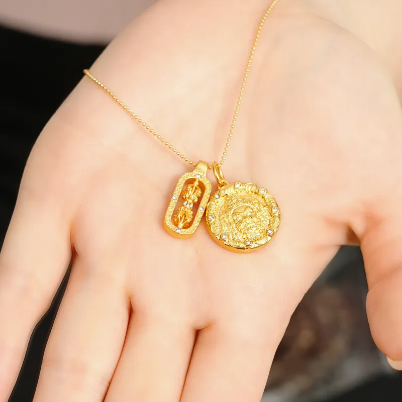 Mount Wutai Copper Gold Alloy Necklaces Unisex-6