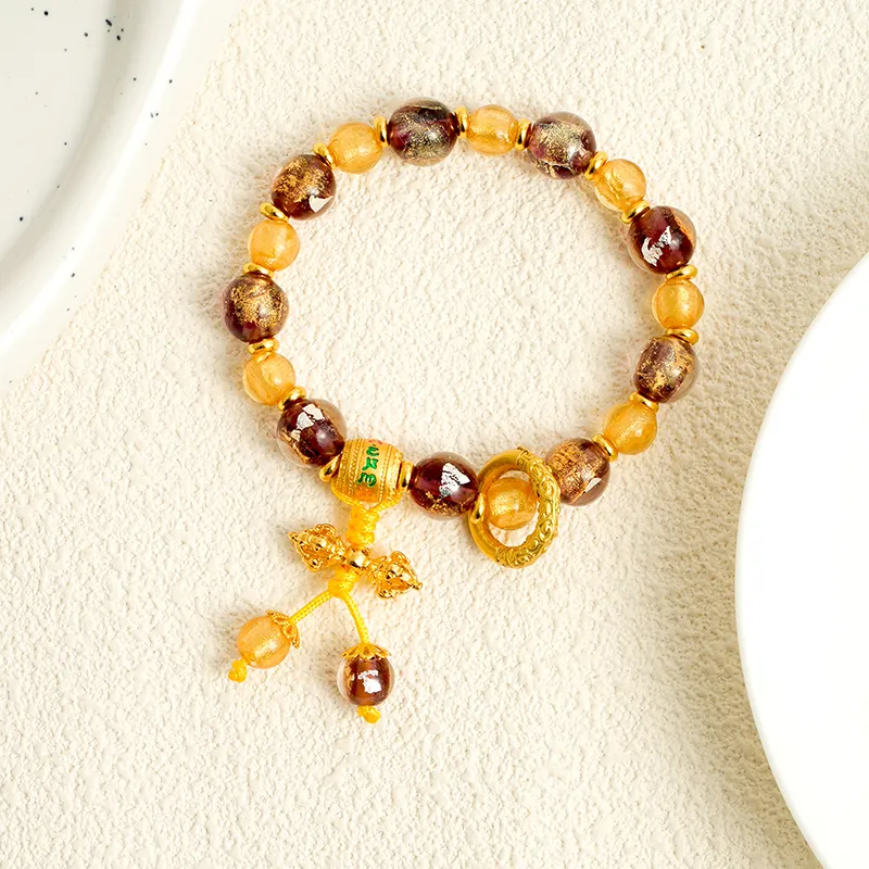 Mount Wutai Colored Glaze Beaded Bracelet #Good Luck Unisex-1