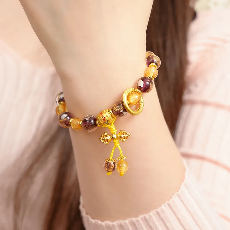 Mount Wutai Colored Glaze Beaded Bracelet #Good Luck Unisex-3