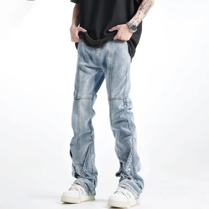 POLAR BEAR Thin Refreshing Jeans Unisex Bootcut Yellow Mud Black Pants-33