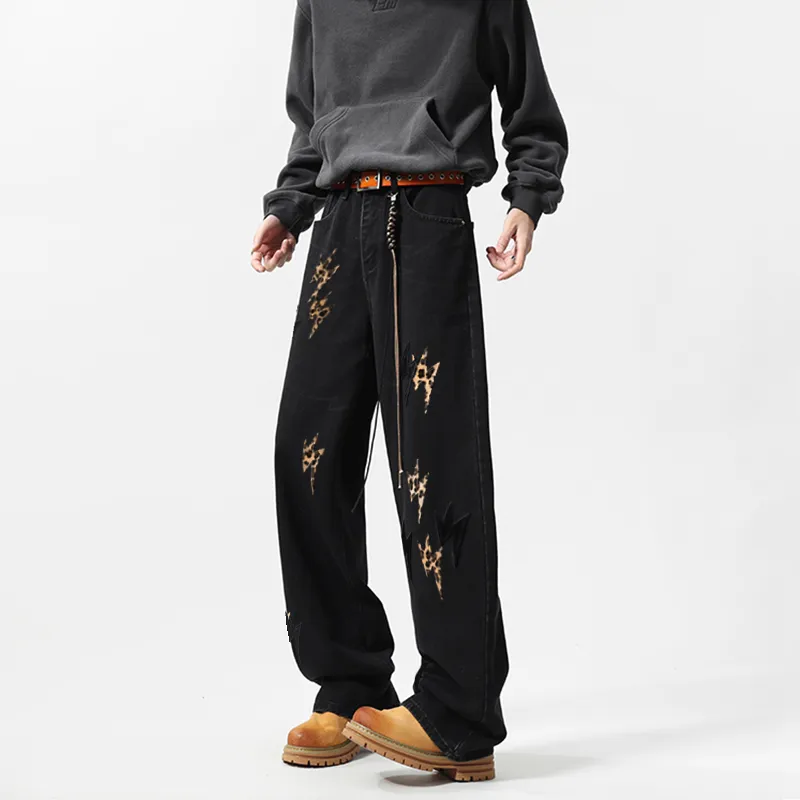 POLAR BEAR Jeans Unisex Black Leopard Print-5