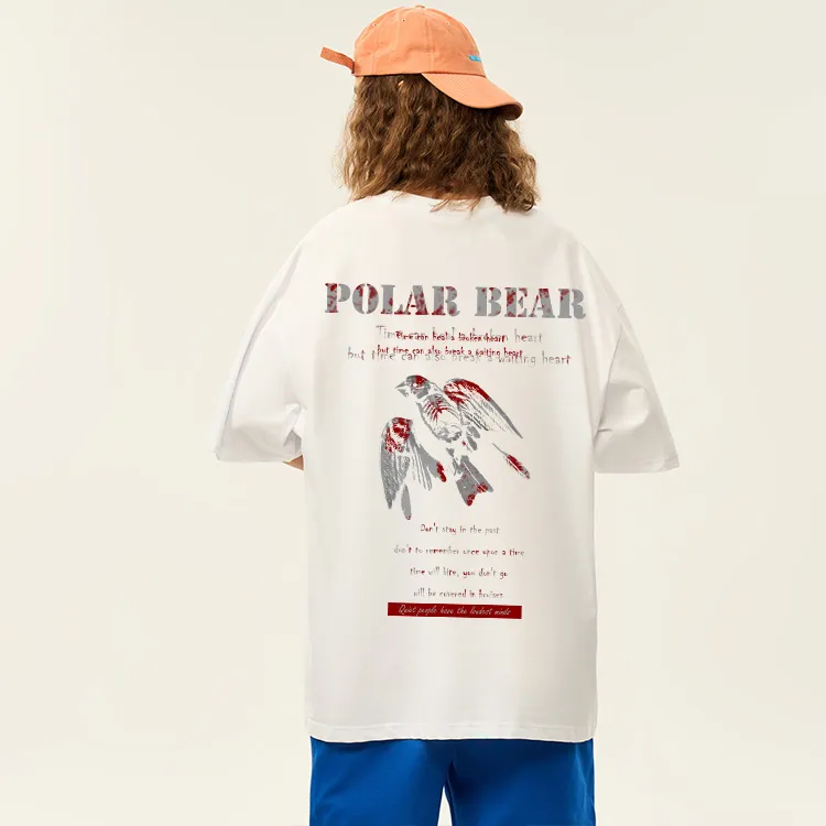 POLAR BEAR Crew Neck Lazy Comfortable Solid Color Top Couple's T Shirt Unisex-3