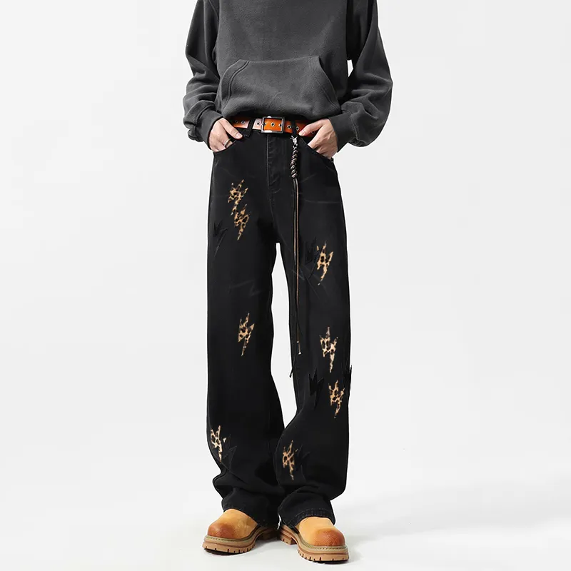 POLAR BEAR Jeans Unisex Black Leopard Print-4