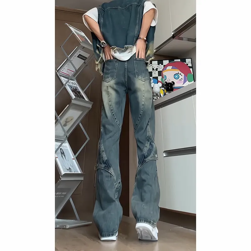 WELTER EXPERIMENT American Luxury Streetwear Trendy Brand Loose Fit Straight Fit Jeans Unisex-8