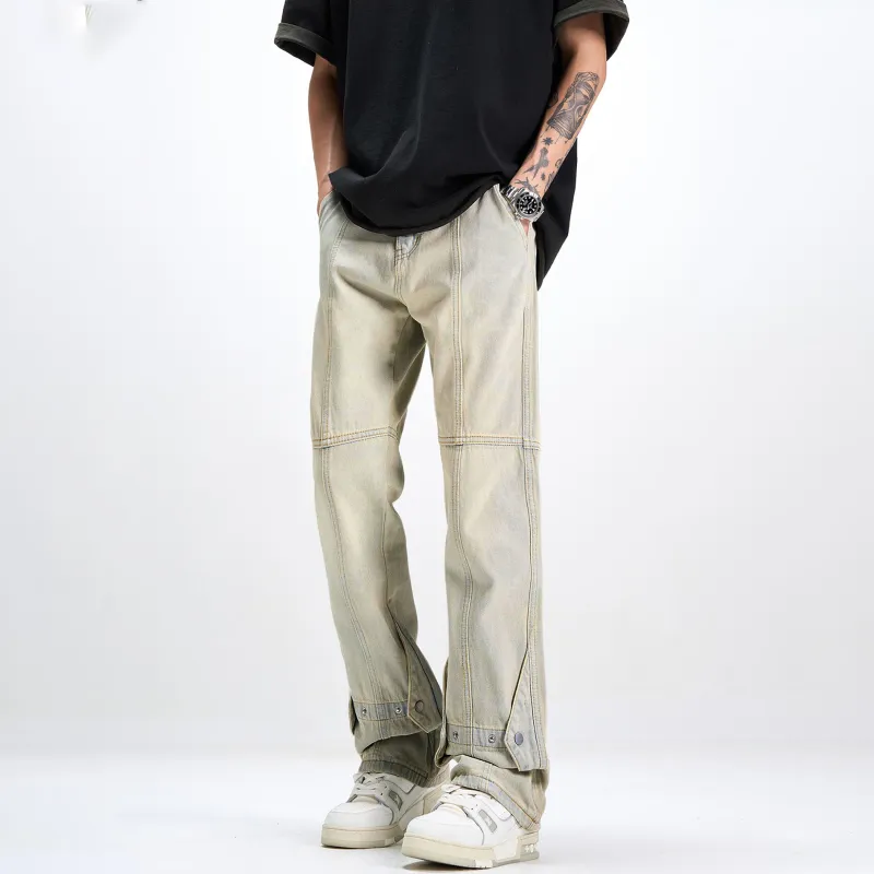 POLAR BEAR Thin Refreshing Jeans Unisex Bootcut Yellow Mud Black Pants-25