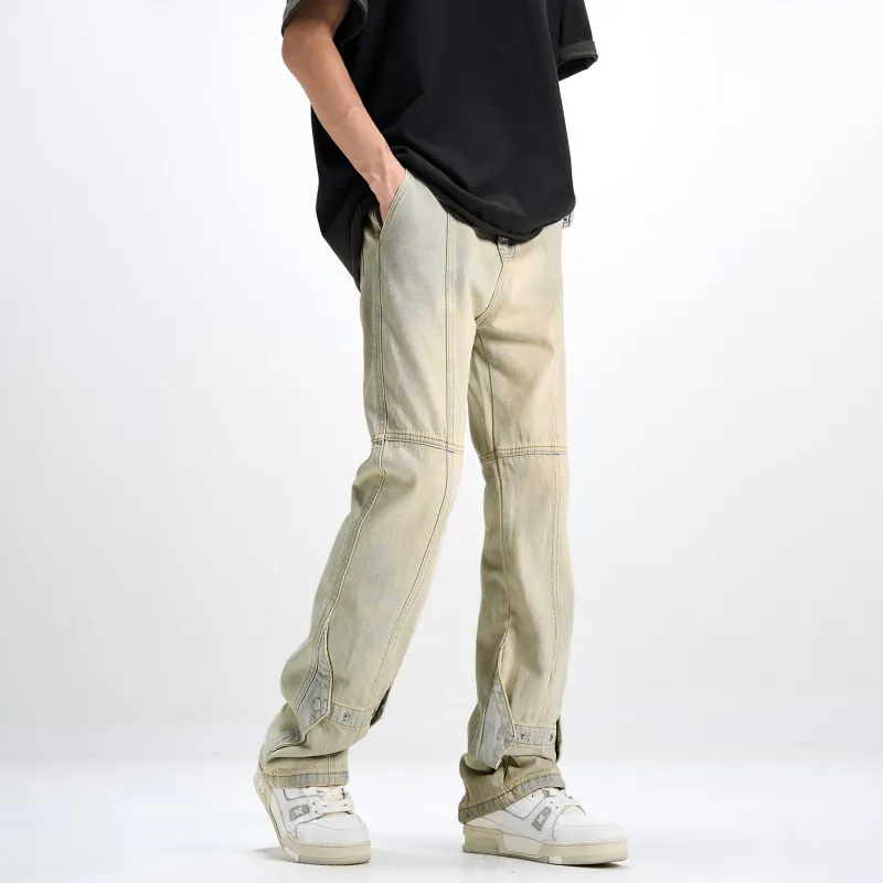 POLAR BEAR Thin Refreshing Jeans Unisex Bootcut Yellow Mud Black Pants-23