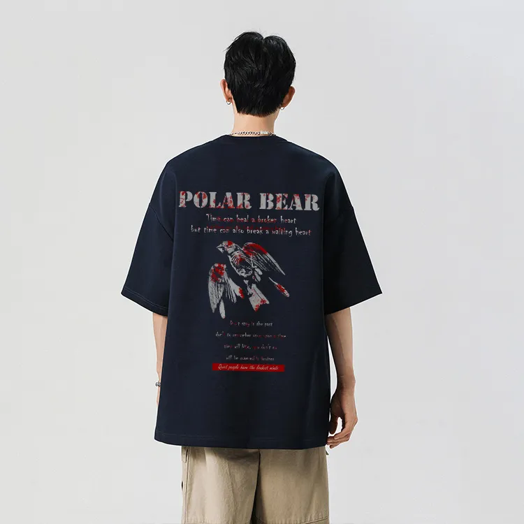 POLAR BEAR Crew Neck Lazy Comfortable Solid Color Top Couple's T Shirt Unisex-11