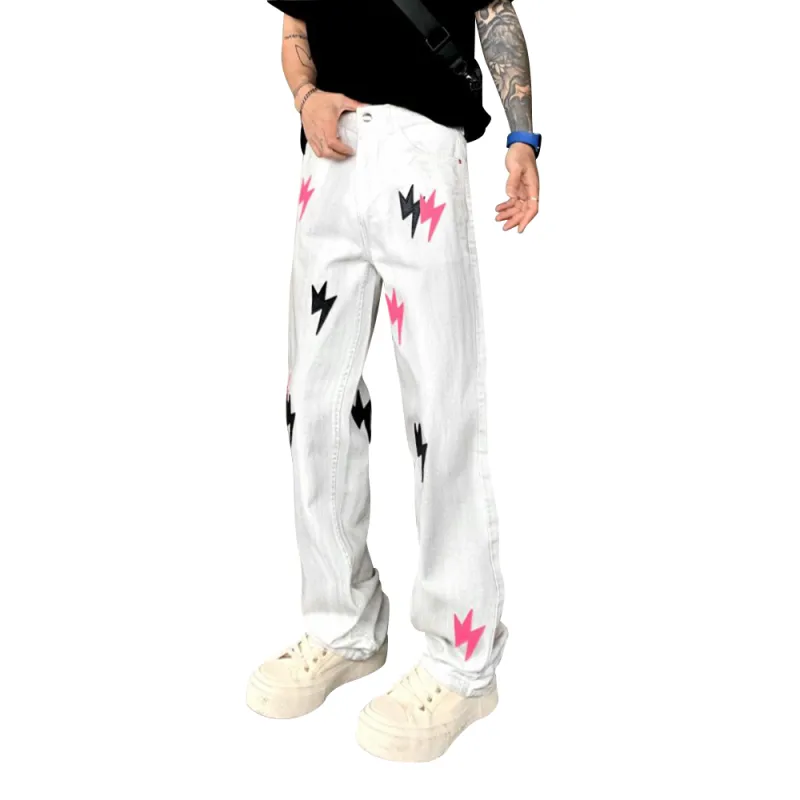 POLAR BEAR Jeans Unisex White Black Red-2