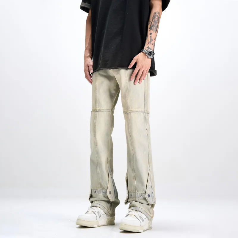 POLAR BEAR Thin Refreshing Jeans Unisex Bootcut Yellow Mud Black Pants-27