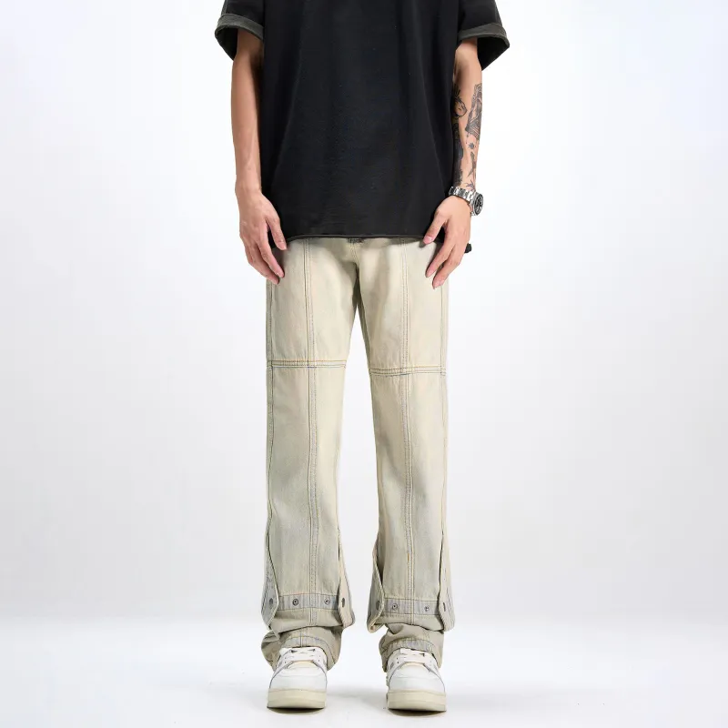 POLAR BEAR Thin Refreshing Jeans Unisex Bootcut Yellow Mud Black Pants-26