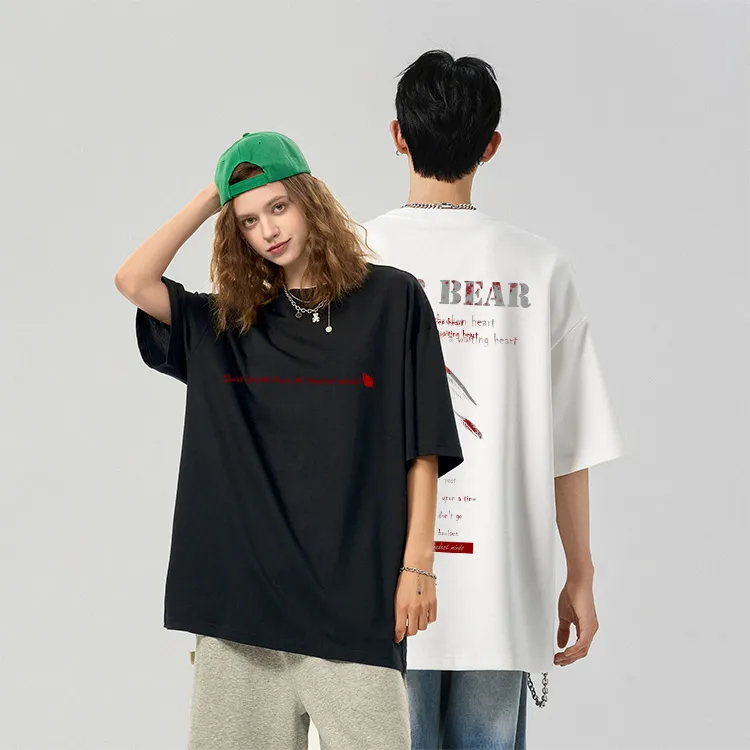 POLAR BEAR Crew Neck Lazy Comfortable Solid Color Top Couple's T Shirt Unisex-8