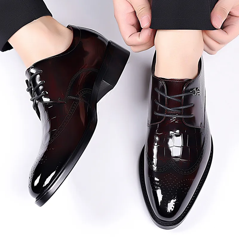 LUOMAIKE Dress Shoes Men Low Top Black/Burgundy-8
