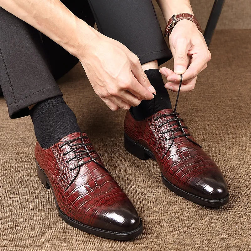 LUOMAIKE Dress Shoes Men Low Top Black, Burgundy-7