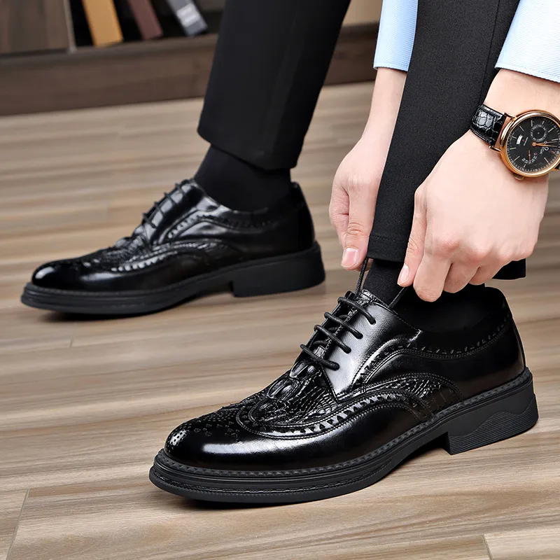 LUOMAIKE Dress Shoes Men Low Top Black/Brown-4