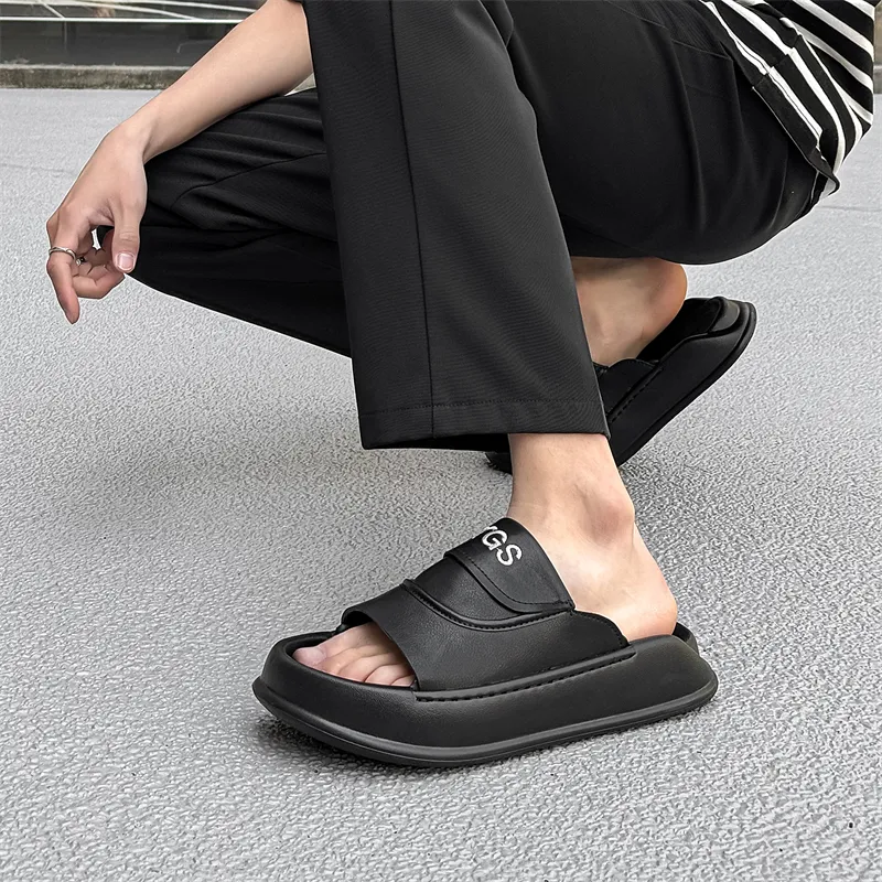 LUOMAIKE Rubber Sole Slip Resistant Slide Slippers Men's Black-3
