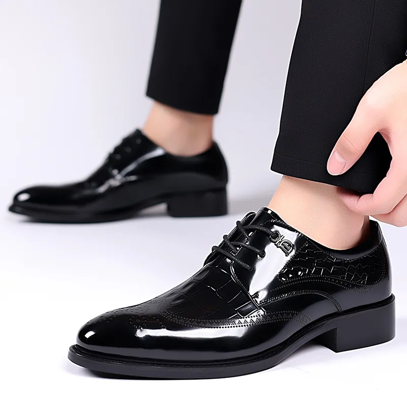 LUOMAIKE Dress Shoes Men Low Top Black/Burgundy-3