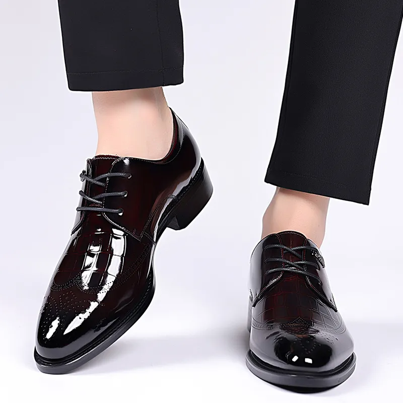LUOMAIKE Dress Shoes Men Low Top Black/Burgundy-7