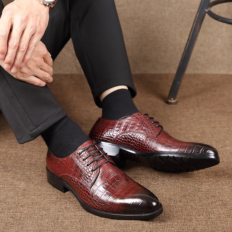 LUOMAIKE Dress Shoes Men Low Top Black, Burgundy-8