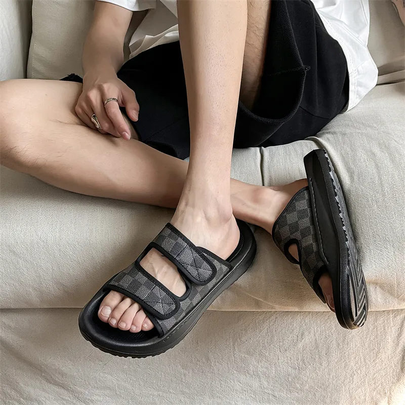 LUOMAIKE Rubber Sole Slip Resistant Slide Slippers Men's Black-3