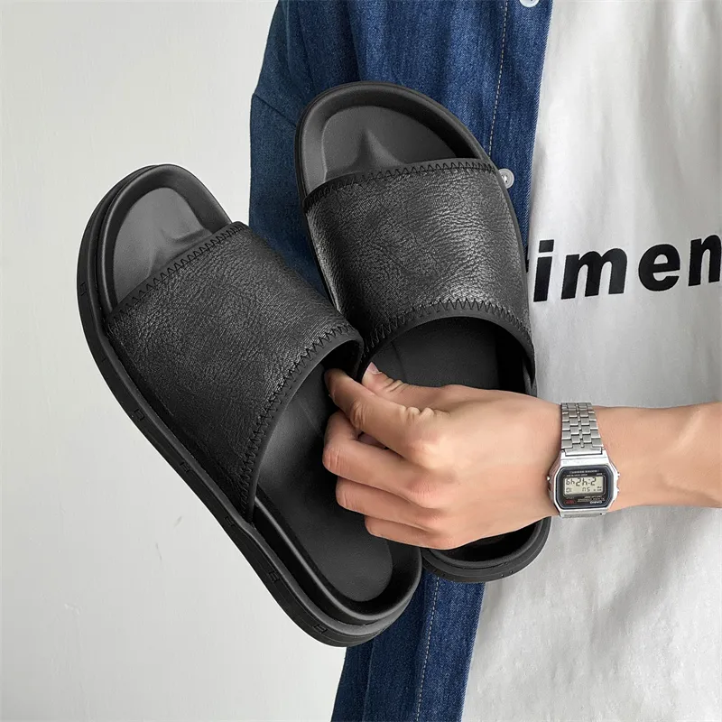 LUOMAIKE Rubber Sole Slip Resistant Slide Slippers Men's Black-2