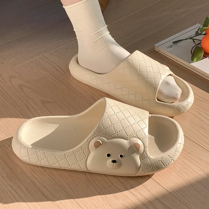 Soft Soft And Cute Round Tip Bear Slippers Summer Home Squashy And Bouncy Feeling Slippers-3