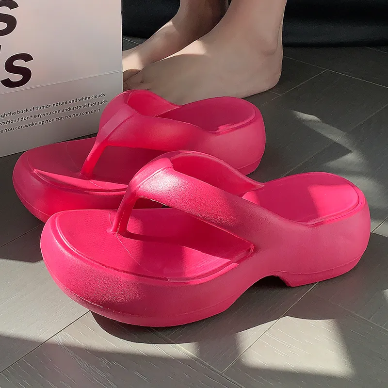 Soft EVA Ankle Platform Height Increasing Women's Flip Flops, Minimalist Style, Versatile Comfortable Home Slippers-4