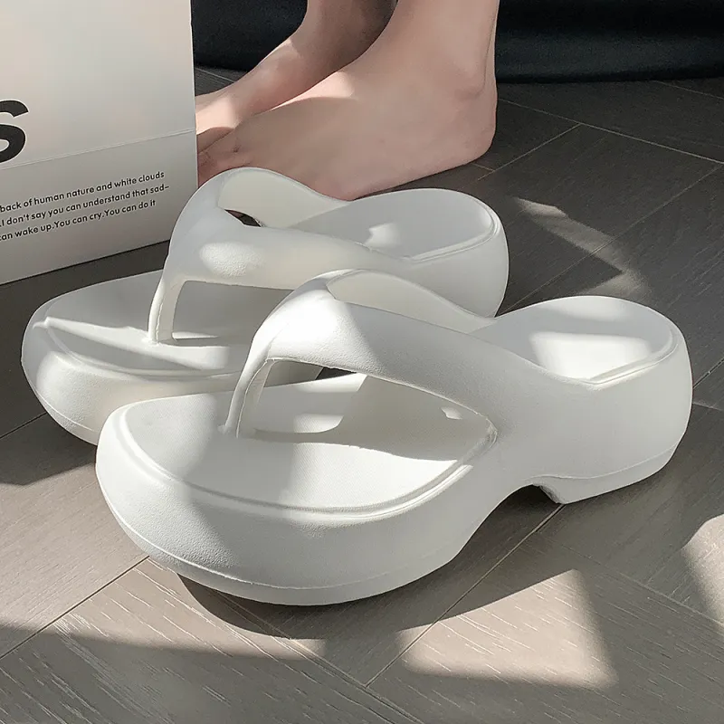 Soft EVA Ankle Platform Height Increasing Women's Flip Flops, Minimalist Style, Versatile Comfortable Home Slippers-12