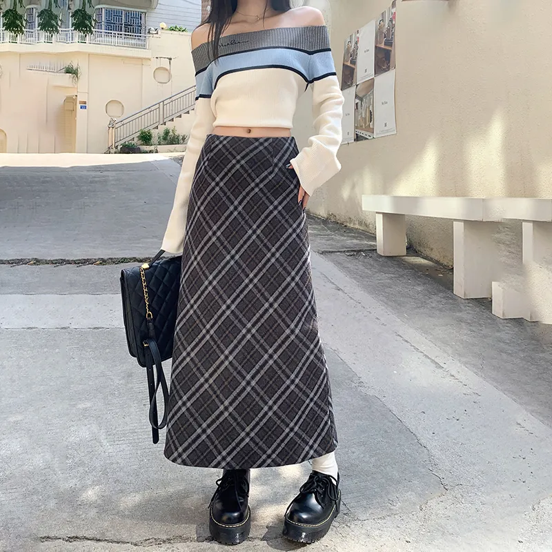MKBY Knit Long Skirts Women's Plaid-2