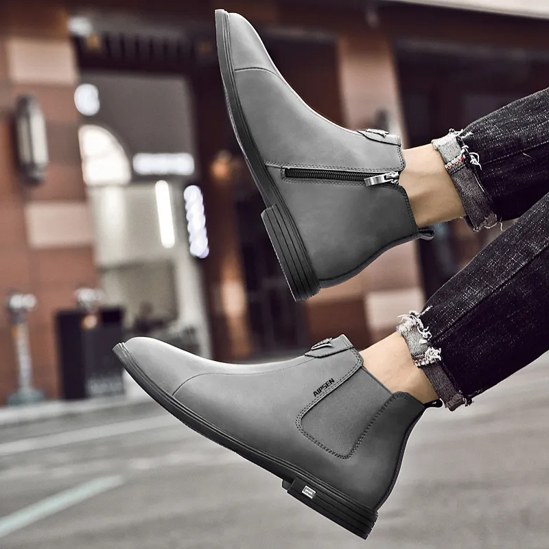 AIPSEN Short Chelsea Boots Men's Gray-6