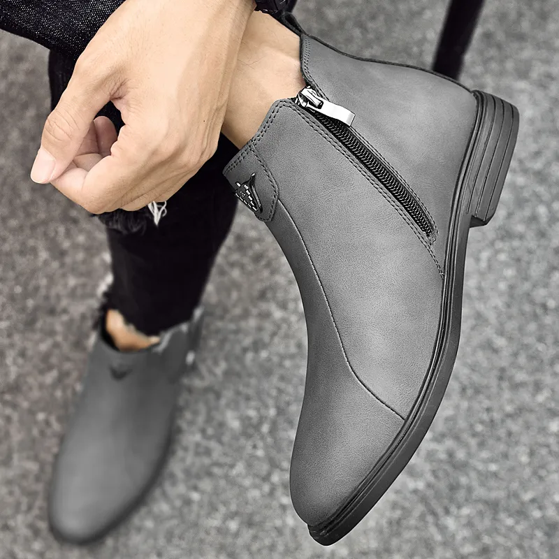AIPSEN Short Chelsea Boots Men's Gray-5