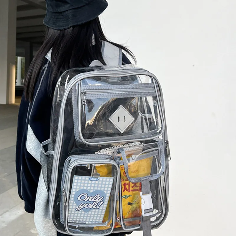 Bywhich PVC Backpack Regular Unisex Black Gray-12