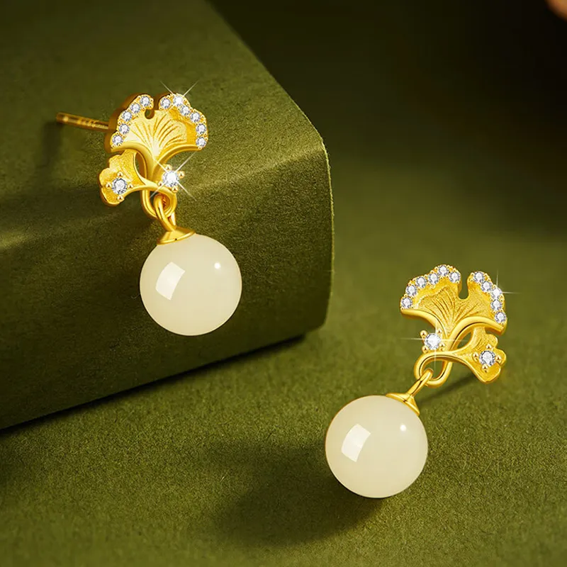 VIVIWELL Earrings White Jade Women's-2