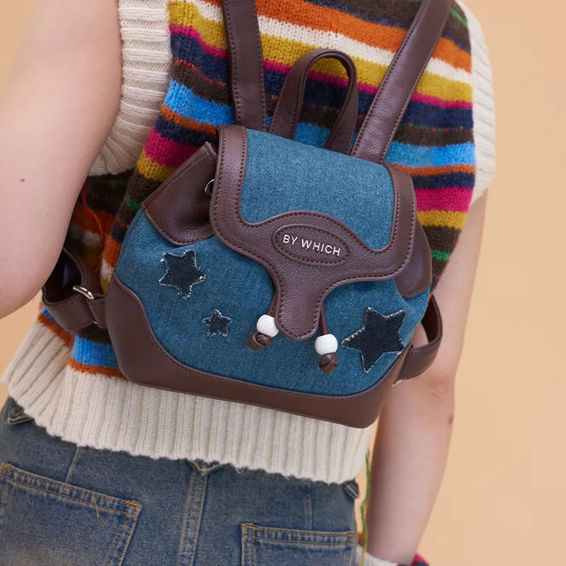 Bywhich Denim Backpack Small Size Women's Blue-1