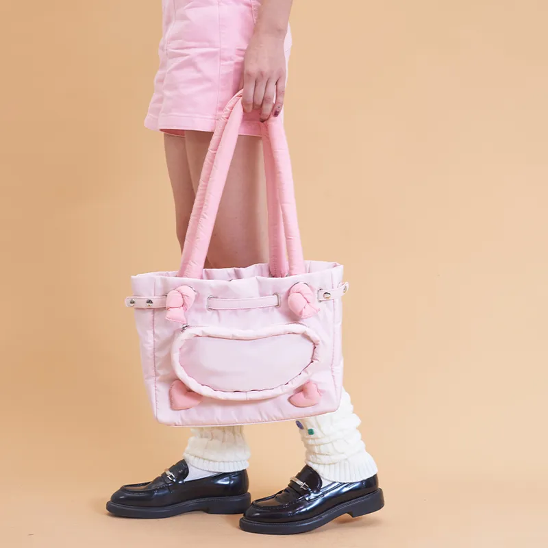 Bywhich Polyester Handbag Shoulder Bag Tote Large Size Women's Pink-1