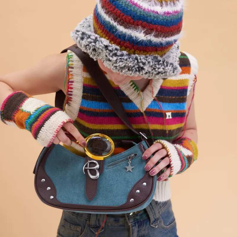 Bywhich Denim With Artificial Leather Shoulder Bag Shoulder Bag Regular Women's Blue-1