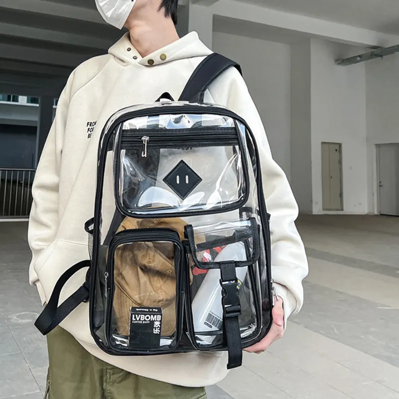 Bywhich PVC Backpack Regular Unisex Black Gray-9