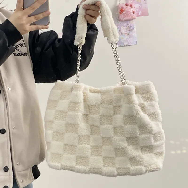 Bywhich Plush Totes Handbag Shoulder Bag Large Size Women's White-4
