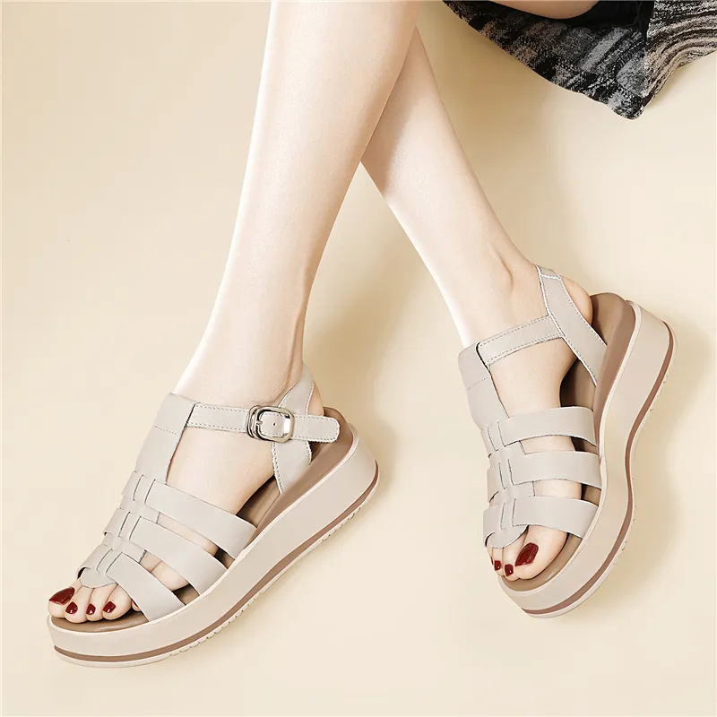 Golden Silk Rabbit Roman Sandals 5cm Women's-11