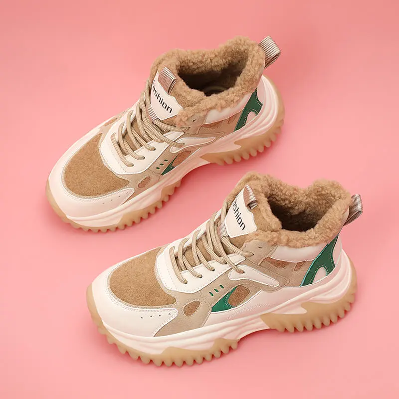 Golden Silk Rabbit High-Top Chunky Sneakers Women's-9
