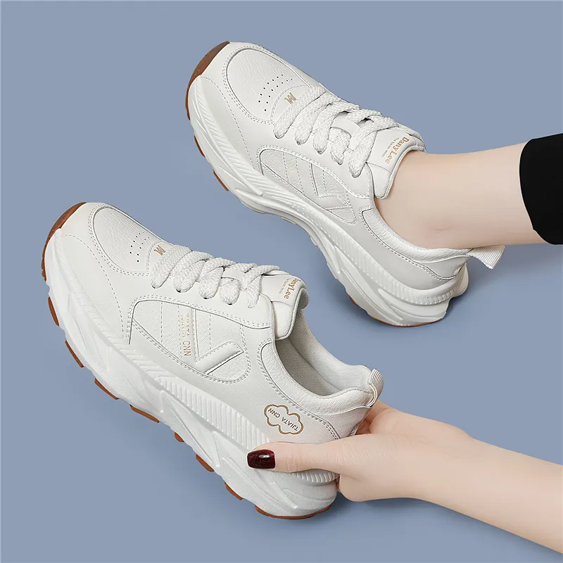 Golden Silk Rabbit Anti Slip And Wear Resistant Height Increasing Low Top Chunky Sneakers Women's-5