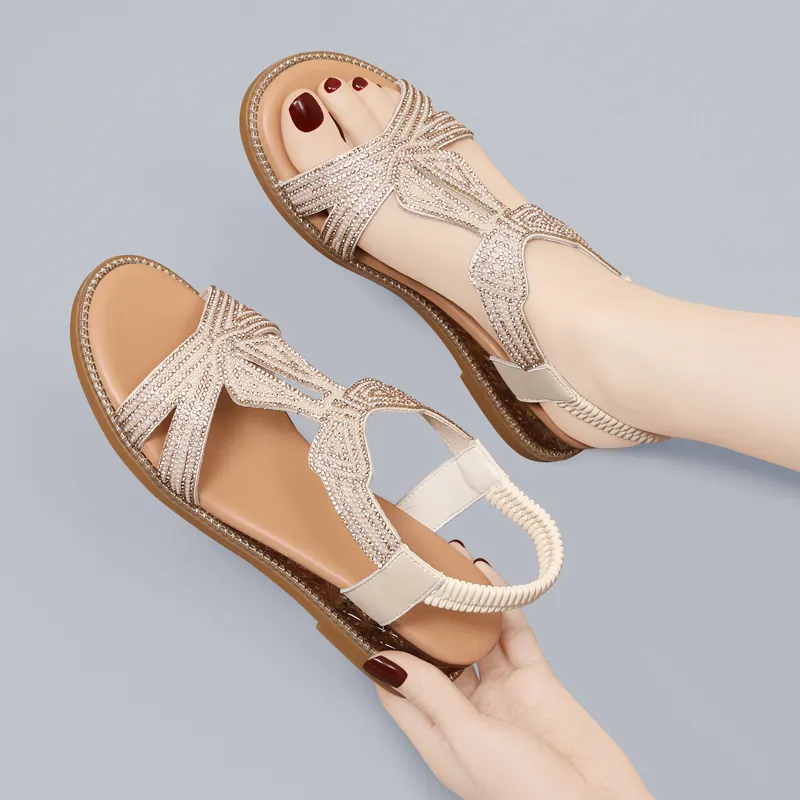 Golden Silk Rabbit Strap Sandals Women's-12
