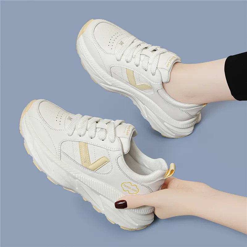 Golden Silk Rabbit Anti Slip And Wear Resistant Height Increasing Low Top Chunky Sneakers Women's-11